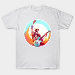 Neon Notes: Skeleton's Electric Guitar Rockin' Symphony T-Shirt